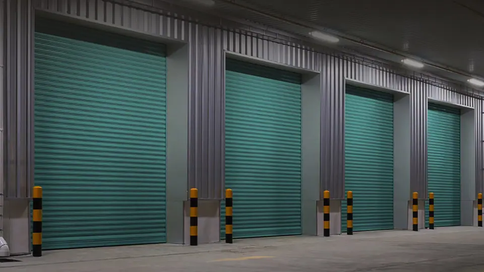 Endüstriyel tesiste yeşil renkli otomatik kepenk kapıları